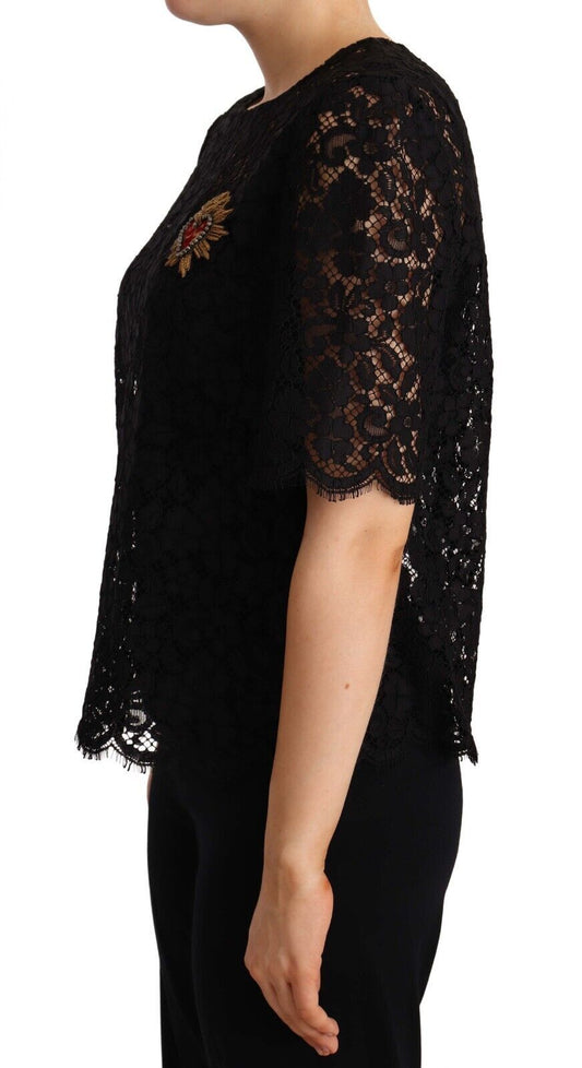 Dolce & Gabbana Elegant Floral Lace Logo Top