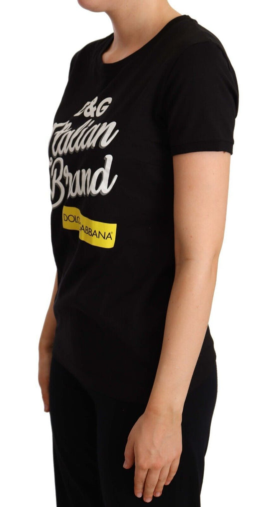 Dolce & Gabbana Elegant Black Cotton Tee with Vibrant Logo