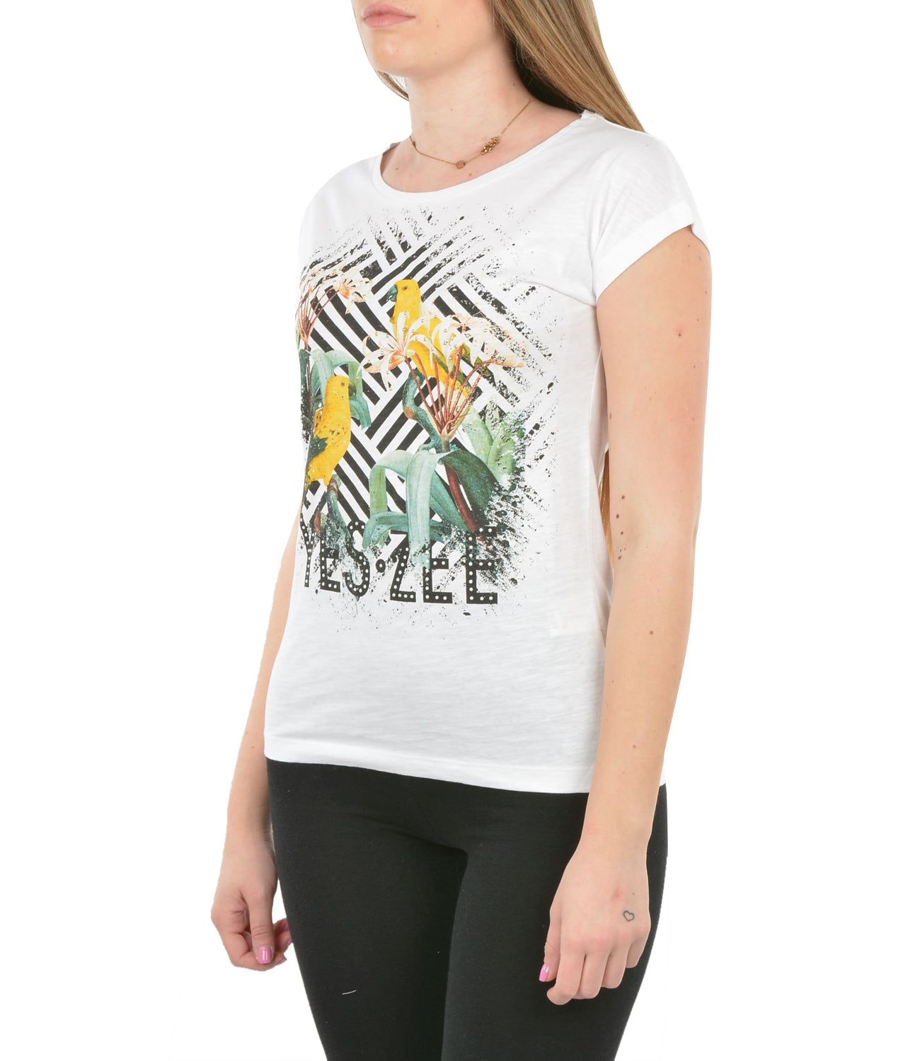 Yes Zee White Cotton Women T-Shirt