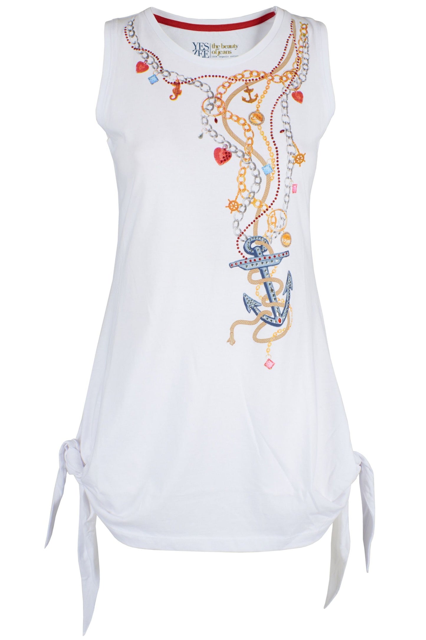 Yes Zee Elegant White Jewel Print Tank Top