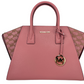 Michael Kors Avril Large Rose Signature Leather Top Zip Satchel Crossbody Bag