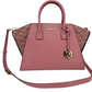 Michael Kors Avril Large Rose Signature Leather Top Zip Satchel Crossbody Bag