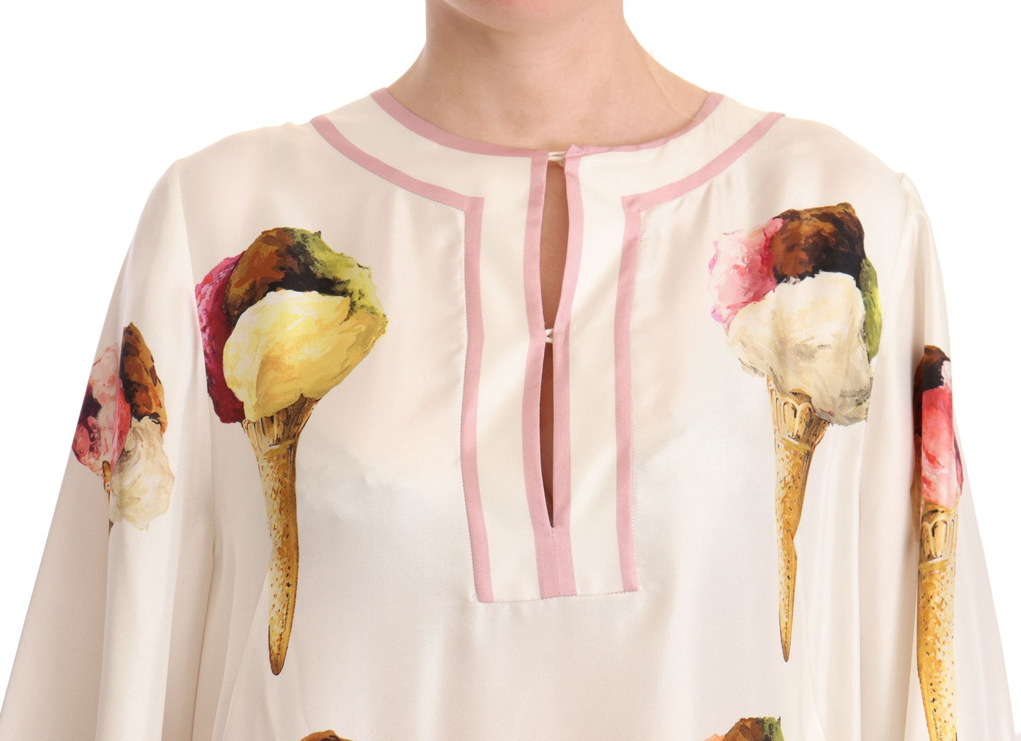 Dolce & Gabbana White Silk Ice Cream Print Maxi Kaftan Dress