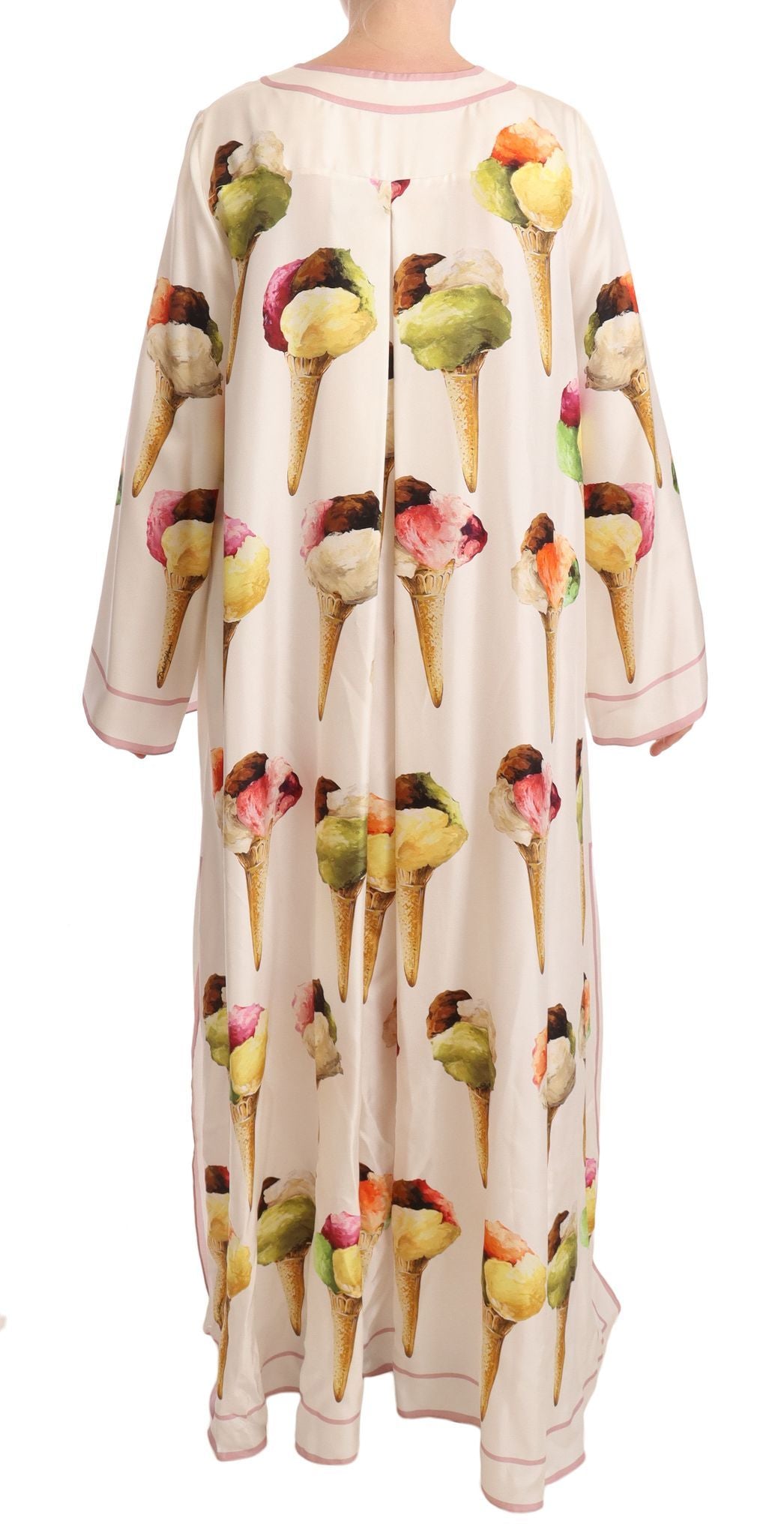 Dolce & Gabbana White Silk Ice Cream Print Maxi Kaftan Dress