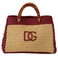 Dolce & Gabbana Chic Beige Raffia Tote with Maroon Accents