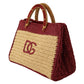 Dolce & Gabbana Chic Beige Raffia Tote with Maroon Accents