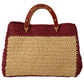 Dolce & Gabbana Chic Beige Raffia Tote with Maroon Accents