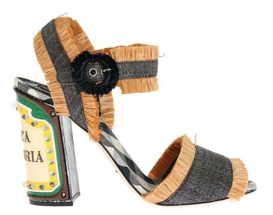 Dolce & Gabbana Antica Trattoria Straw Sandals with LED Heels