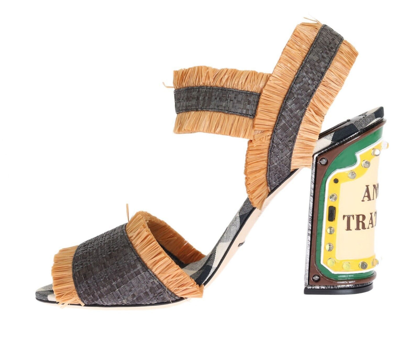 Dolce & Gabbana Antica Trattoria Straw Sandals with LED Heels