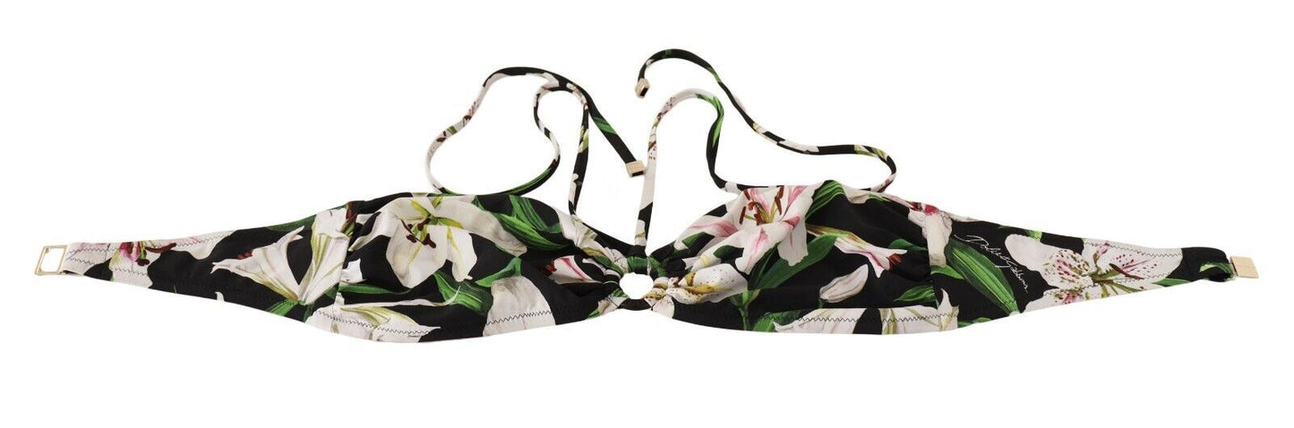 Dolce & Gabbana Elegant Lilies Print Bikini Top