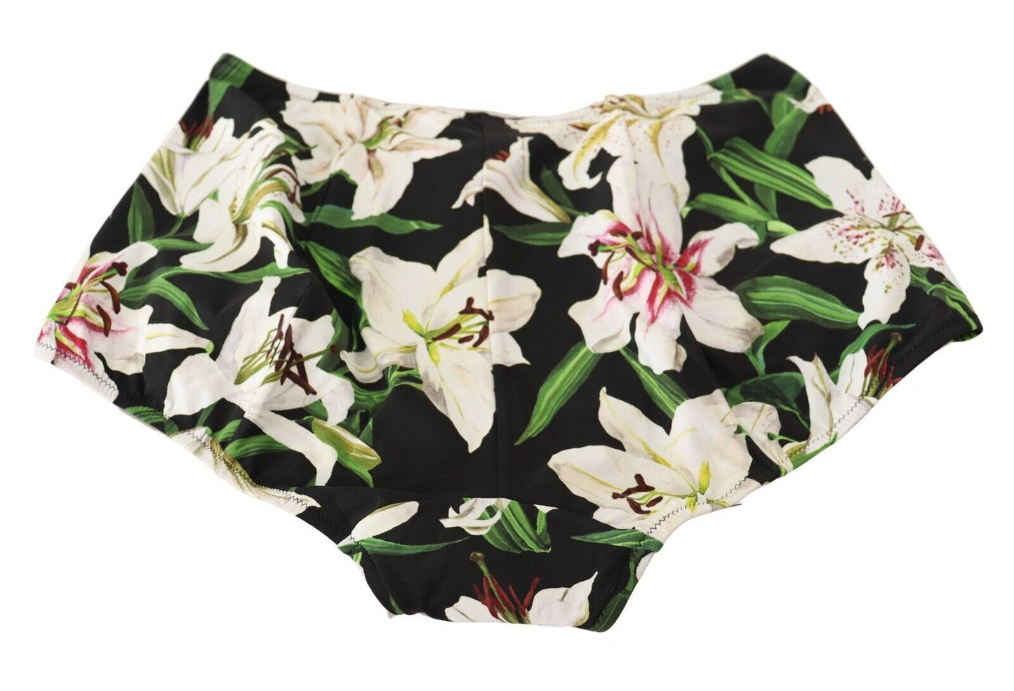 Dolce & Gabbana Black Lilies Print High Waist Bikini Bottom