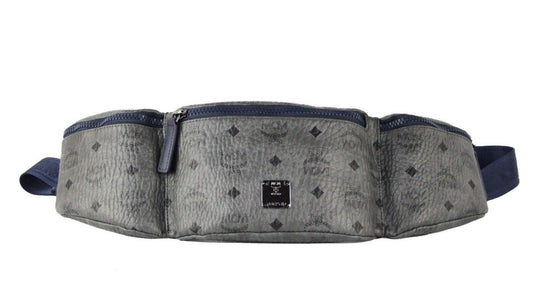 MCM Large Visetos Phantom Grey Triple Pocket Sling Belt Bag