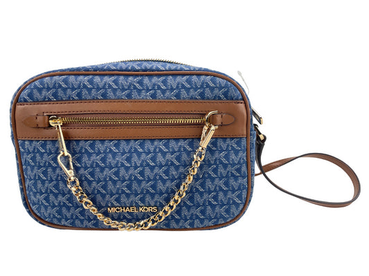 Michael Kors Jet Set East West Denim Signature Zip Chain Crossbody Bag Purse