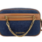 Michael Kors Jet Set Large East West Indigo Denim Zip Chain Crossbody Bag Purse