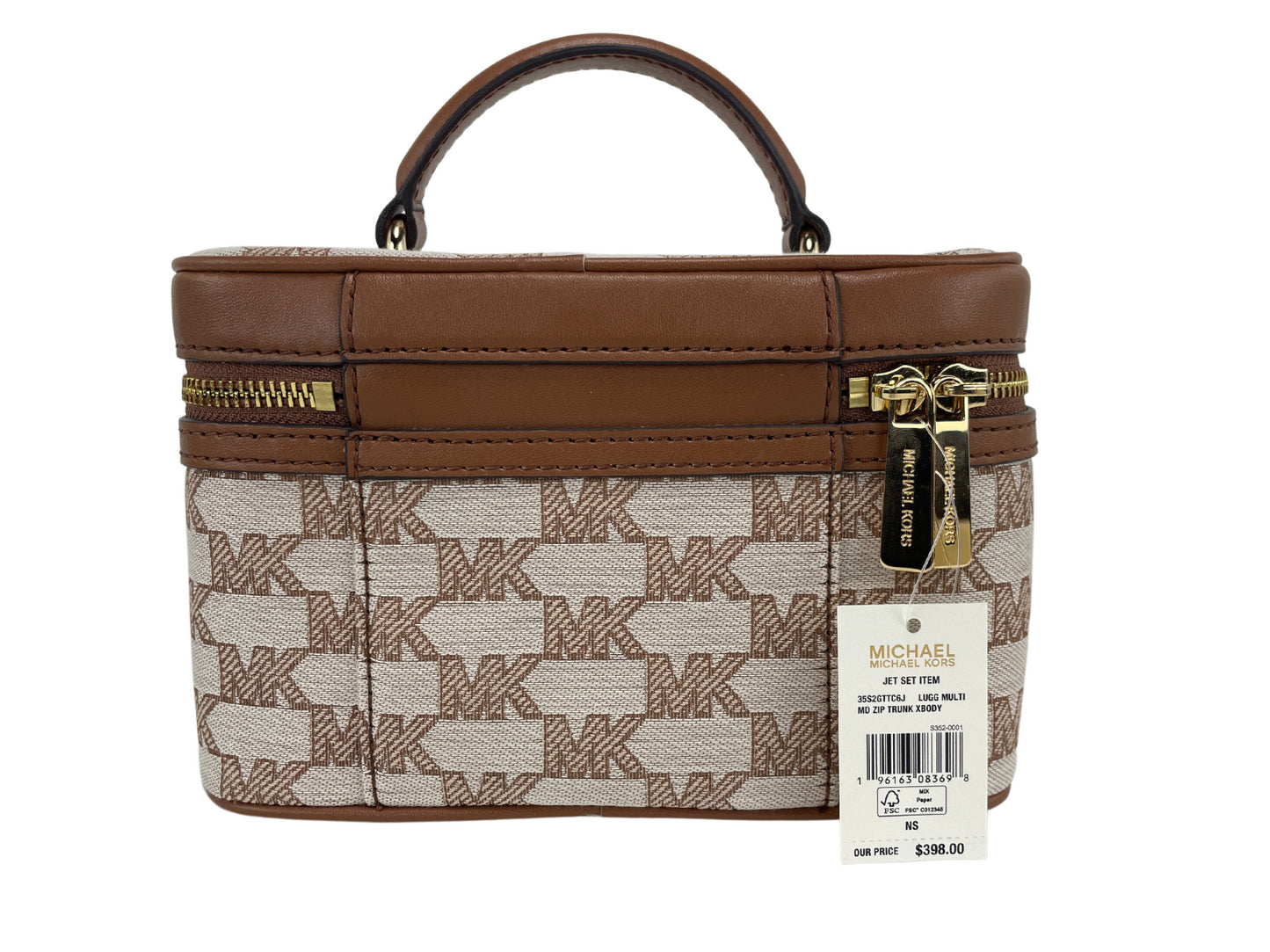 Michael Kors Jet Set Medium Luggage Jacquard Canvas Zip Trunk Crossbody Handbag