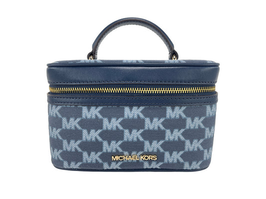 Michael Kors Jet Set Medium Navy Multi Jacquard Canvas Zip Trunk Crossbody Bag