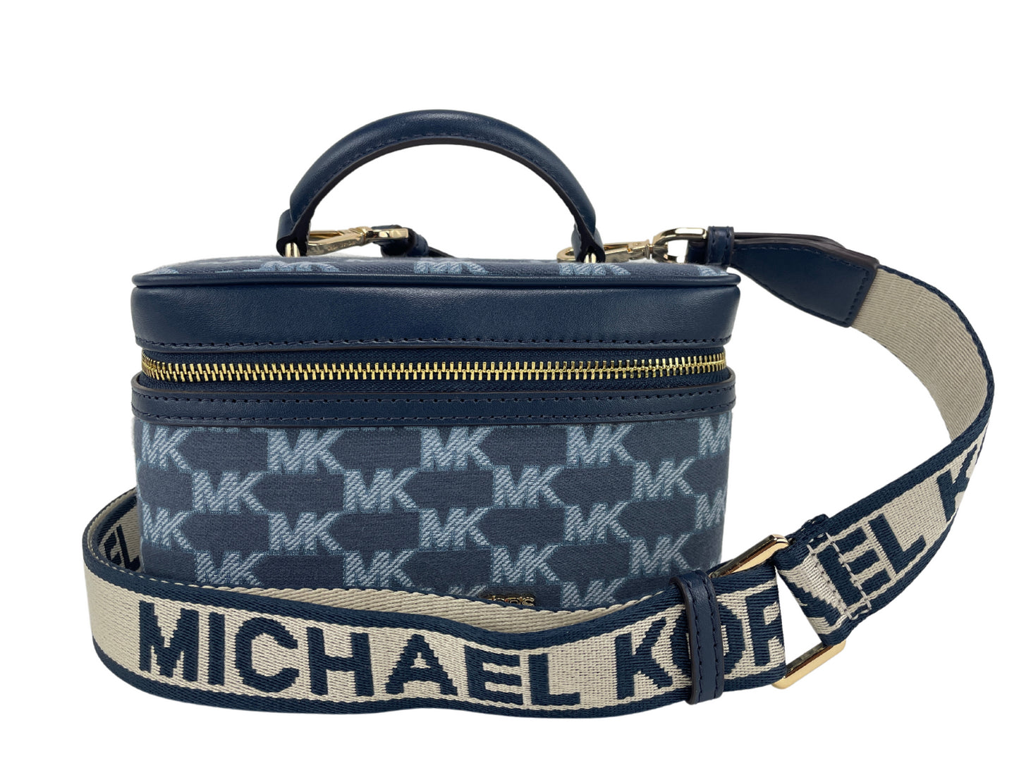 Michael Kors Jet Set Medium Navy Multi Jacquard Canvas Zip Trunk Crossbody Bag