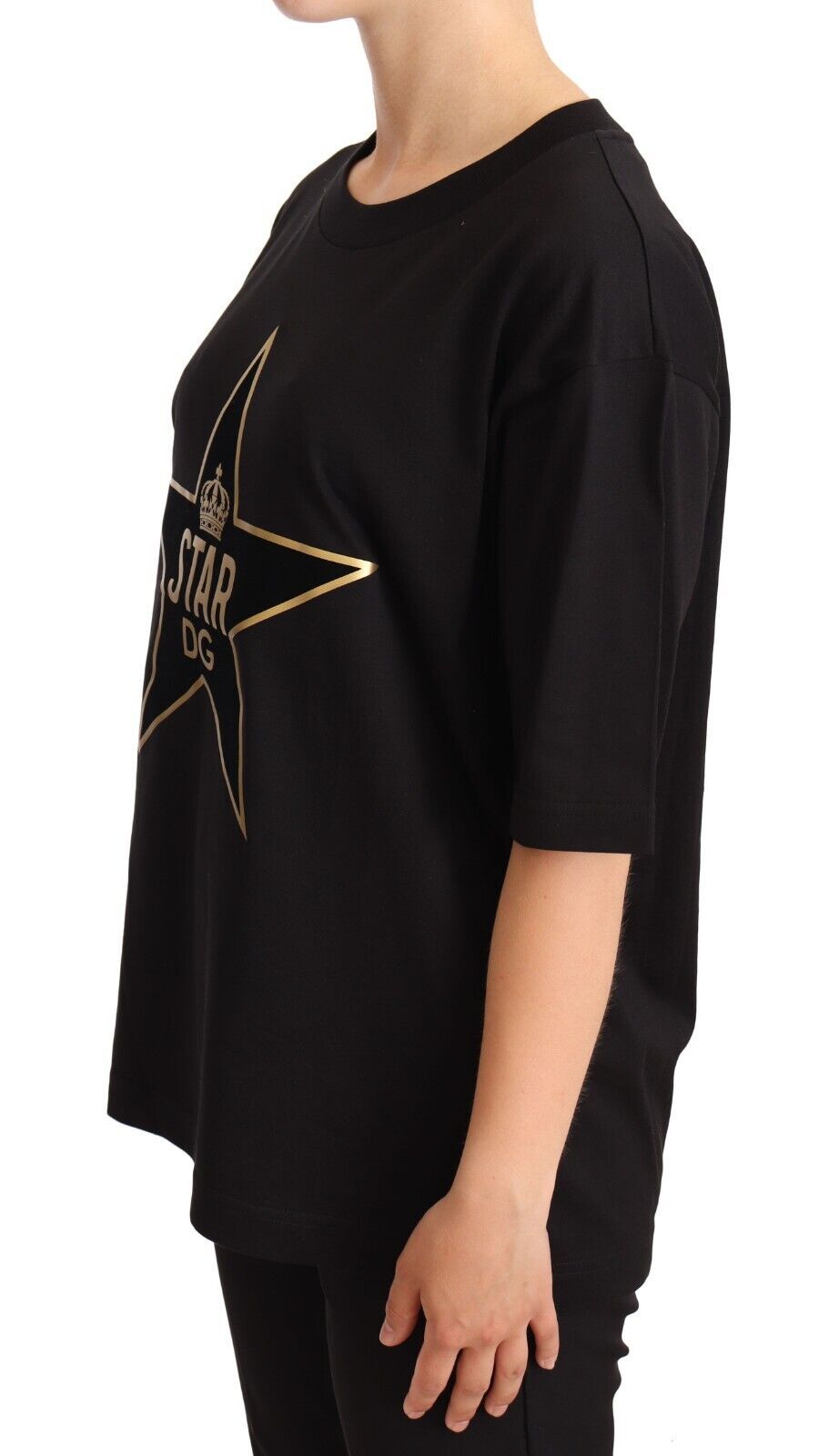 Dolce & Gabbana Glamorous Black Gold Motif Cotton Tee