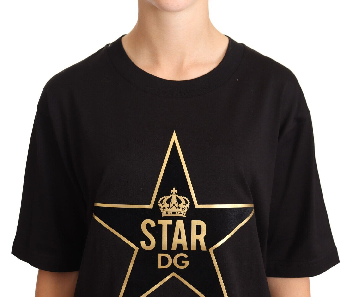 Dolce & Gabbana Glamorous Black Gold Motif Cotton Tee