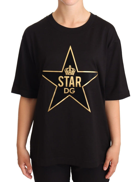 Dolce & Gabbana Glamorous Black Gold Motif Cotton Tee