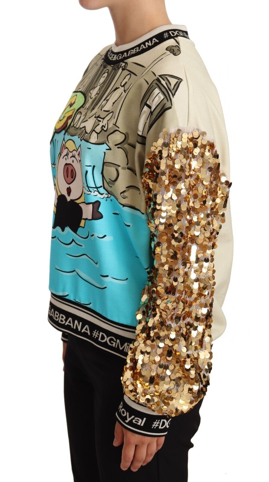 Dolce & Gabbana Multicolor Sequined Pig Print Sweatshirt