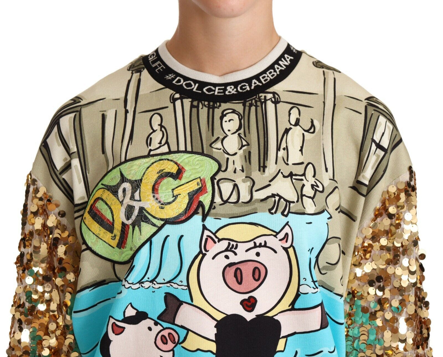 Dolce & Gabbana Multicolor Sequined Pig Print Sweatshirt