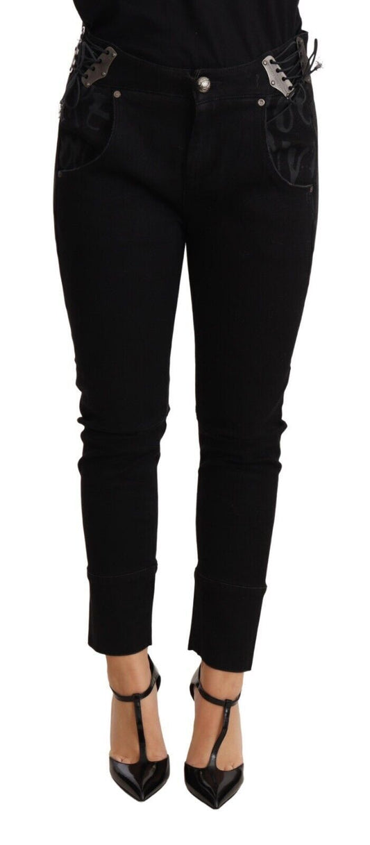 Ermanno Scervino Chic Low Waist Skinny Black Cotton Trousers