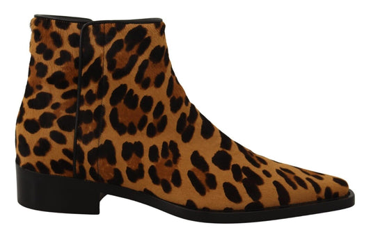 Dolce & Gabbana Elegant Leopard Zip-Up Leather Boots