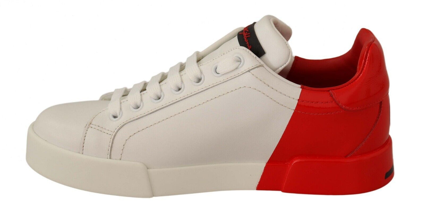 Dolce & Gabbana Elegant Portofino Leather Sneakers - Chic White and Red