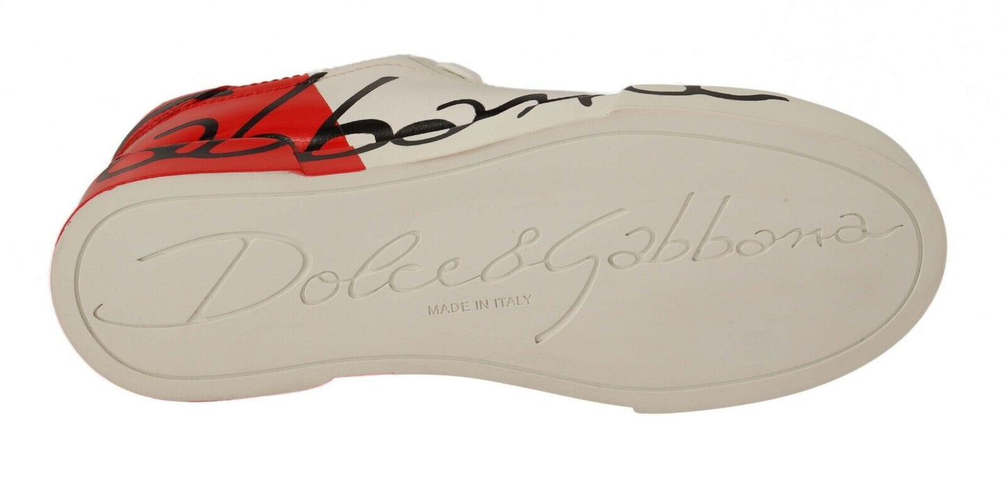 Dolce & Gabbana Elegant Portofino Leather Sneakers - Chic White and Red