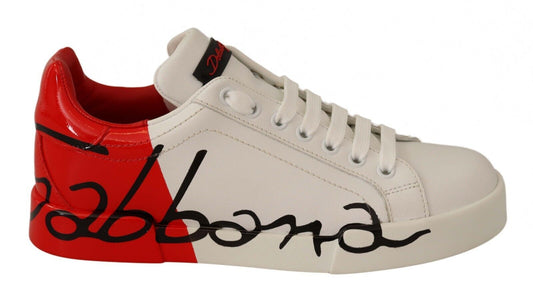 Dolce & Gabbana Elegant Portofino Leather Sneakers - Chic White and Red