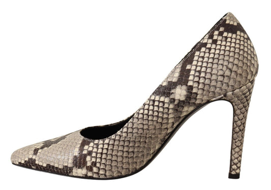 Sofia Chic Gray Snake Print Leather Heels