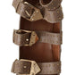 MY TWIN Elegant Leather Multi-Buckle Heels in Brown