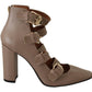 MY TWIN Elegant Leather Multi-Buckle Heels in Brown