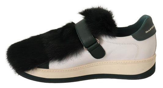 MANUEL BARCELO Elegant White Leather Fur-Trimmed Sneakers