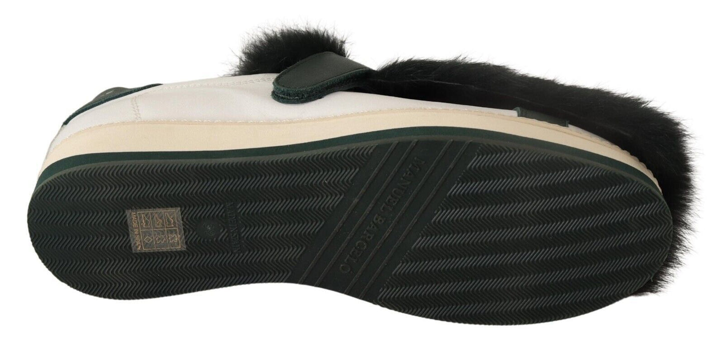 MANUEL BARCELO Elegant White Leather Fur-Trimmed Sneakers