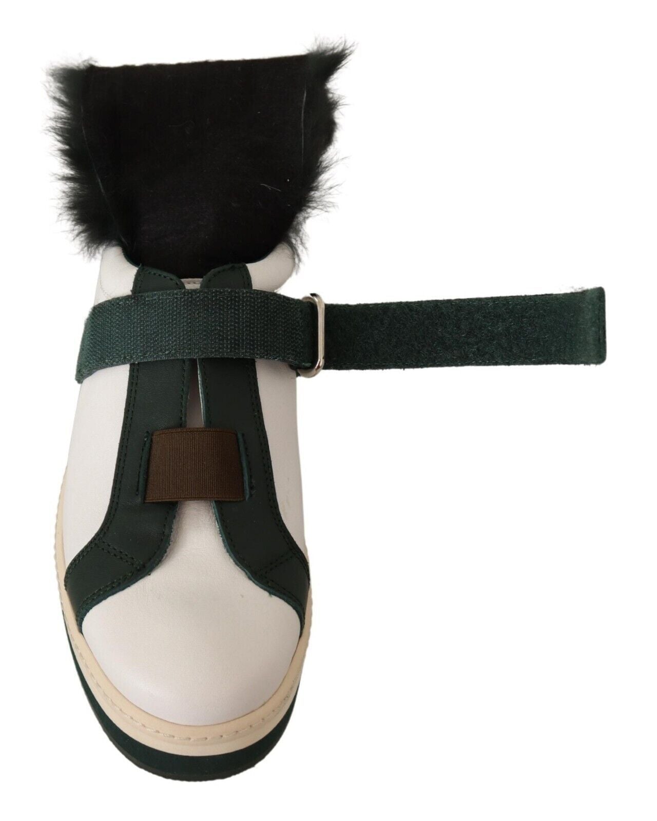 MANUEL BARCELO Elegant White Leather Fur-Trimmed Sneakers