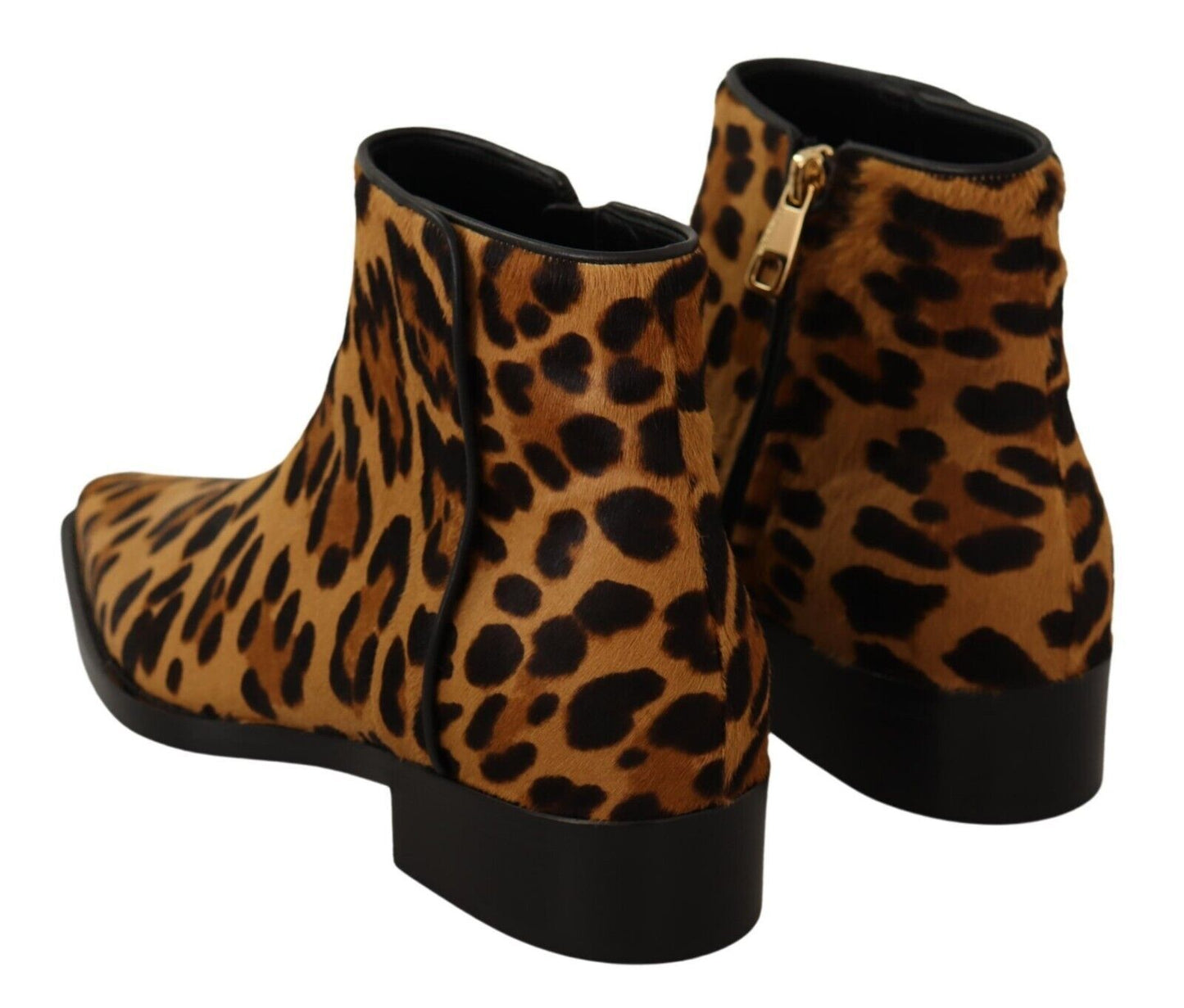 Dolce & Gabbana Elegant Leopard Zip-Up Leather Boots