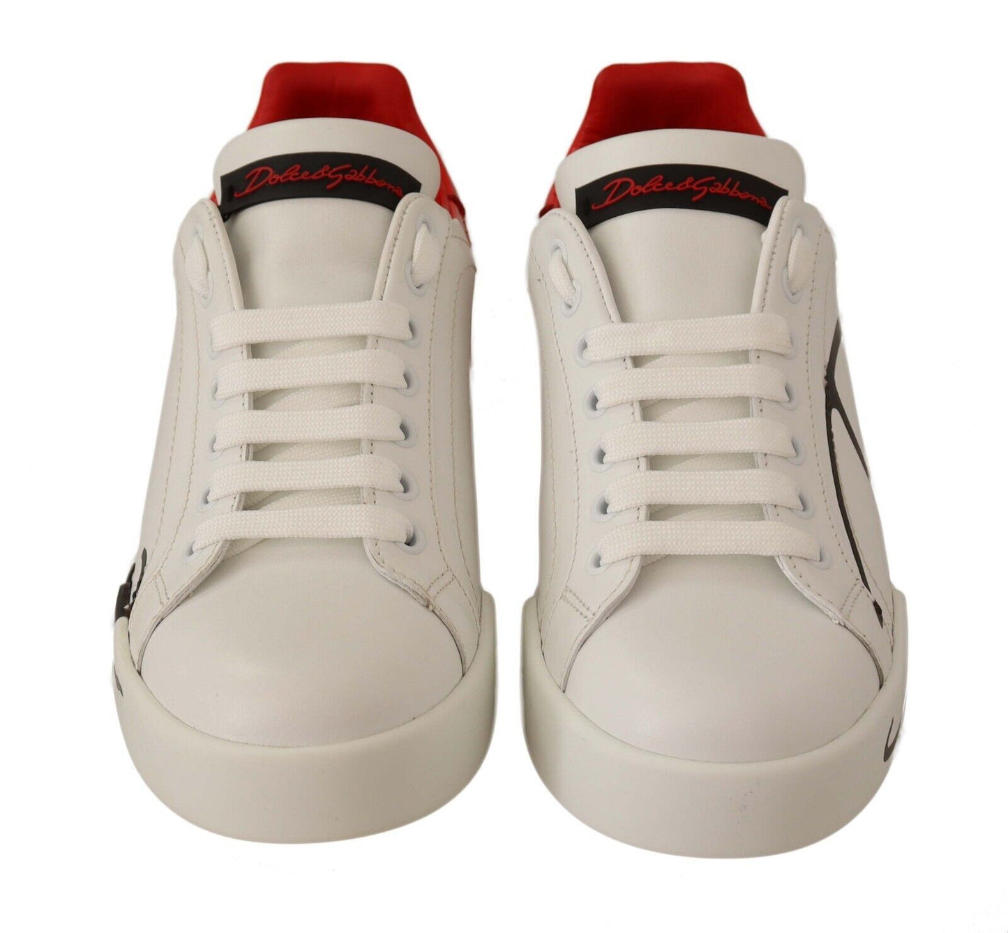 Dolce & Gabbana Elegant Portofino Leather Sneakers - Chic White and Red