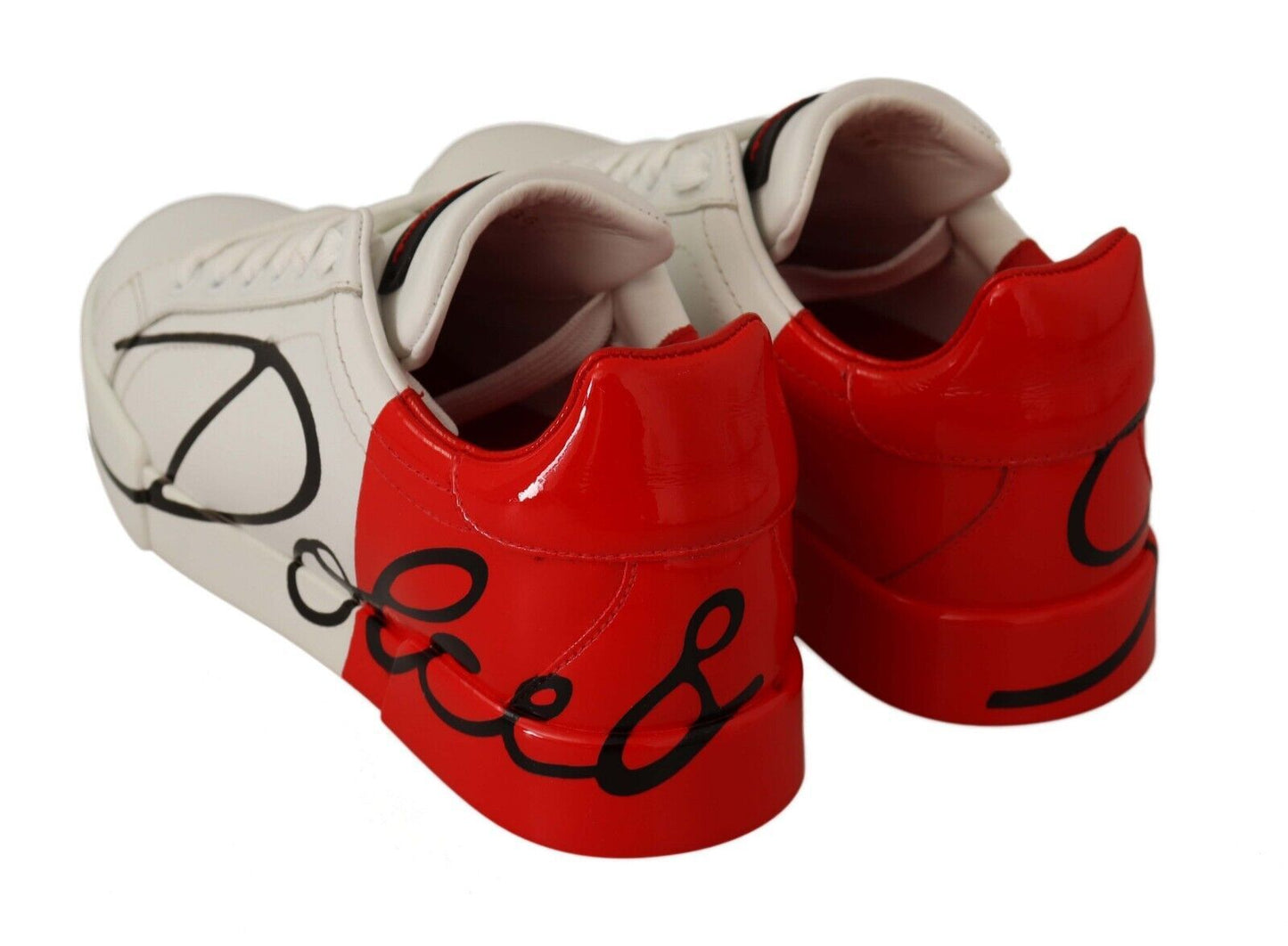 Dolce & Gabbana Elegant Portofino Leather Sneakers - Chic White and Red