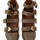 MY TWIN Elegant Leather Multi-Buckle Heels in Brown