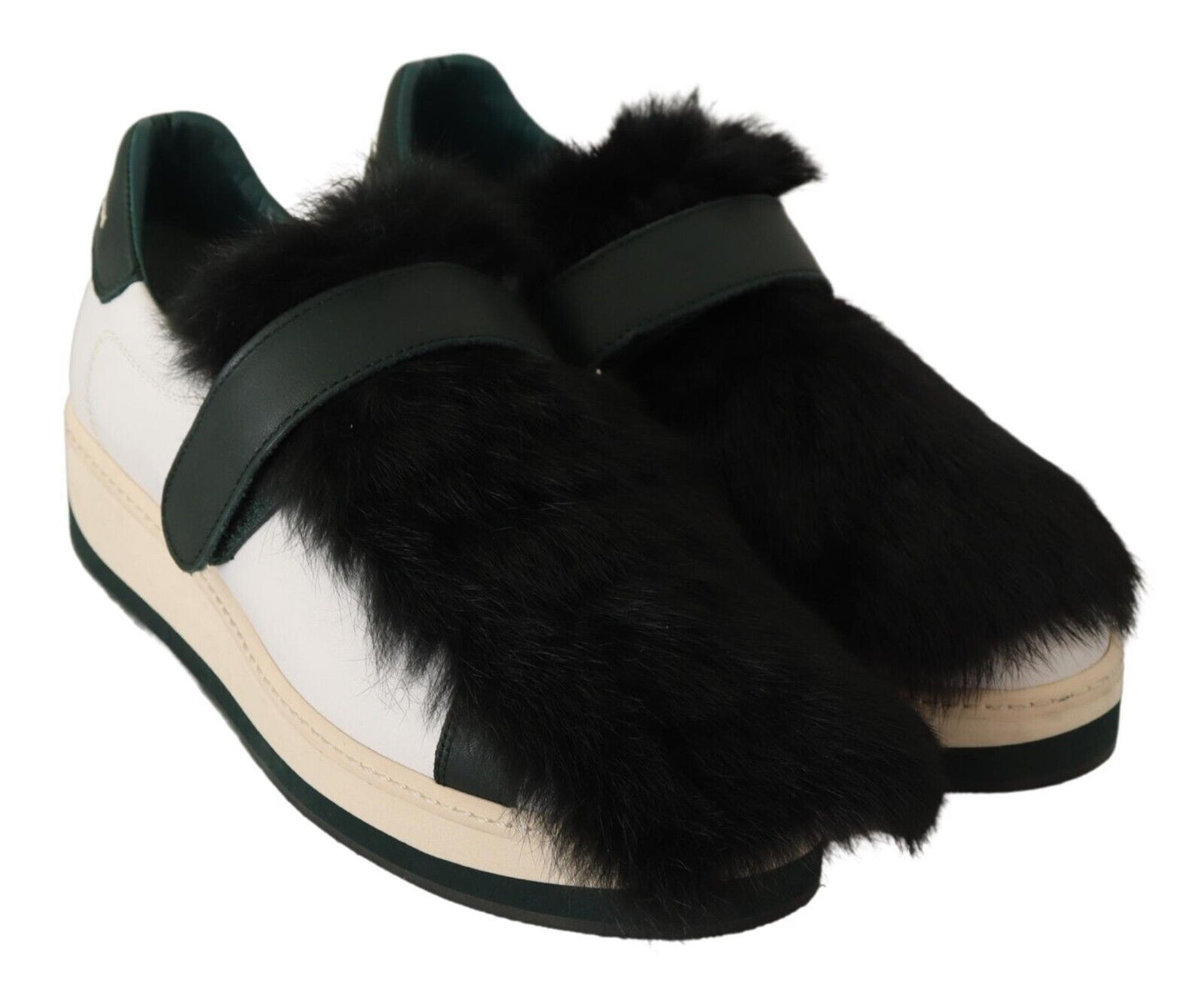 MANUEL BARCELO Elegant White Leather Fur-Trimmed Sneakers