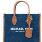 Michael Kors Mirella Small Indigo Canvas Top Zip Shopper Tote Crossbody Handbag