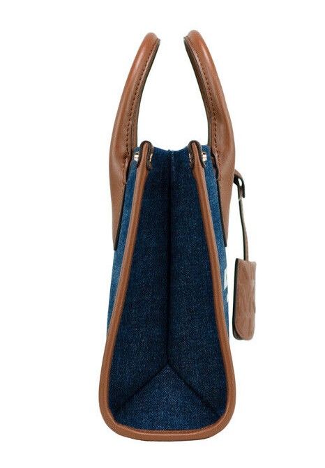 Michael Kors Mirella Small Indigo Canvas Top Zip Shopper Tote Crossbody Handbag