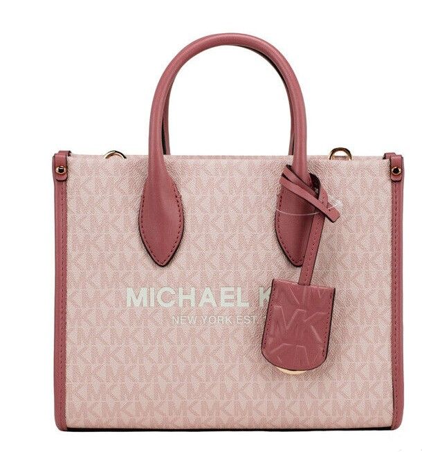 Michael Kors Mirella Small Powder Blush PVC Top Zip Shopper Tote Crossbody Bag