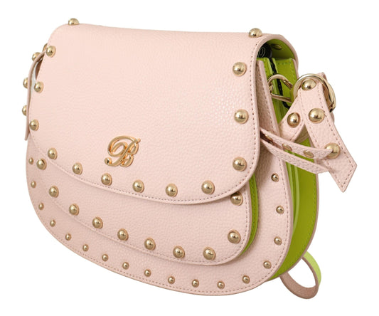 Blumarine Elegant Leather Shoulder Flap Bag in Pink & Green