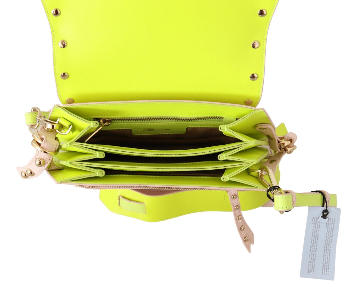 Blumarine Elegant Leather Shoulder Flap Bag in Pink & Green