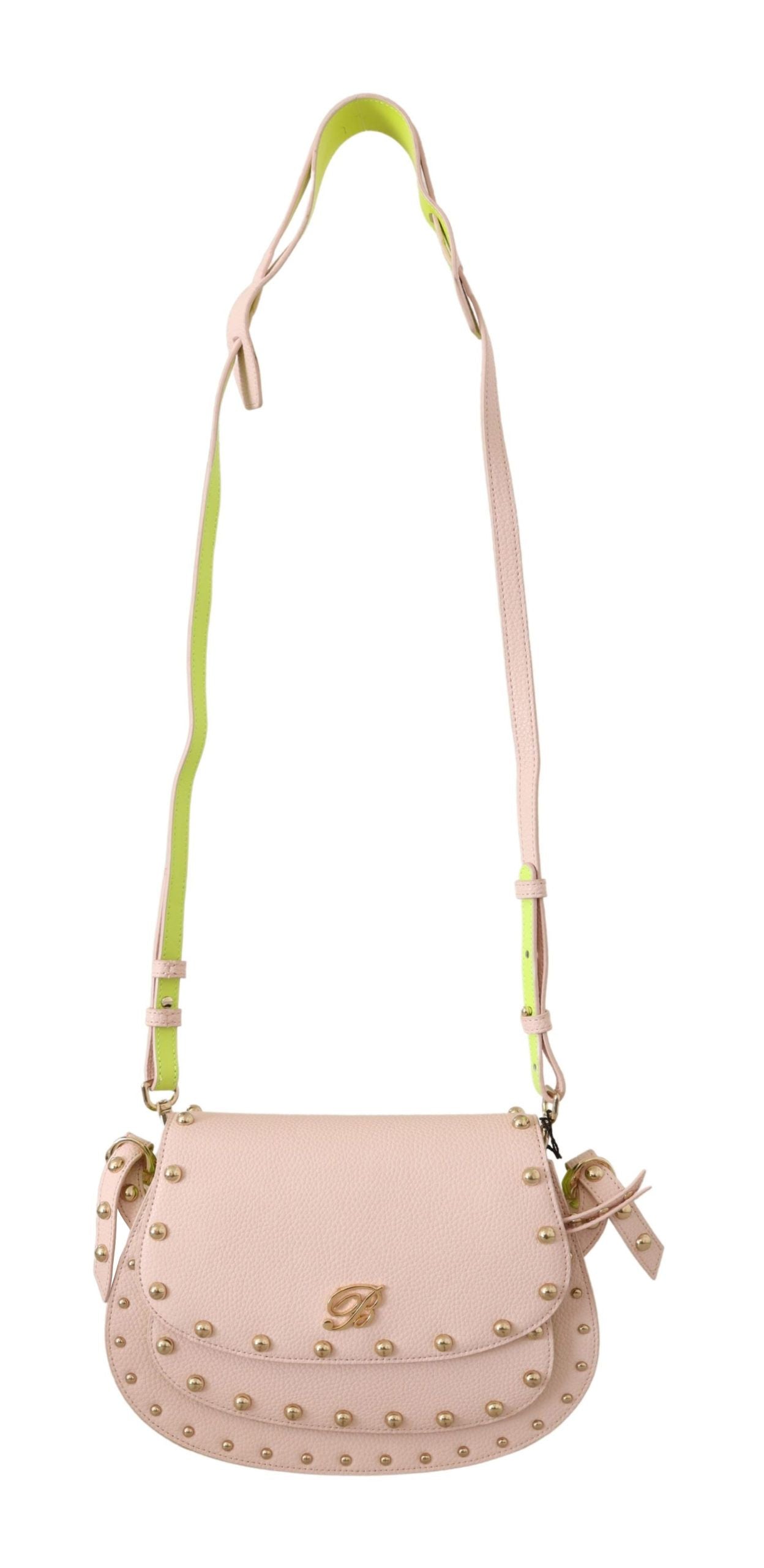 Blumarine Elegant Leather Shoulder Flap Bag in Pink & Green