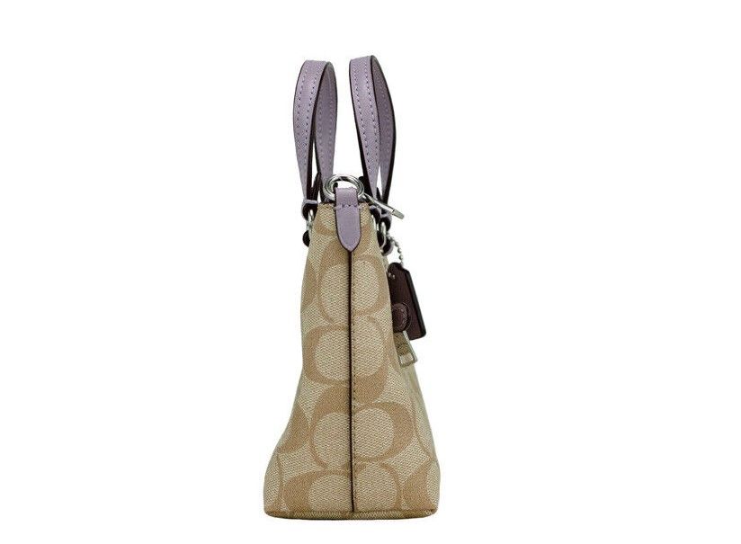 COACH Gallery Mini Khaki Lilac Signature Coated Canvas Crossbody Bag