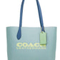 COACH Kia Medium Aqua Multi Colorblock Pebbled Leather Tote Bag Handbag